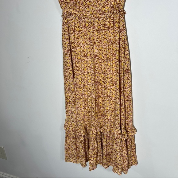 UNIVERSAL THREAD Women Midi Dress Smocking Cap Ruffle Sleeves Mustard Floral XS - Picture 4 of 14